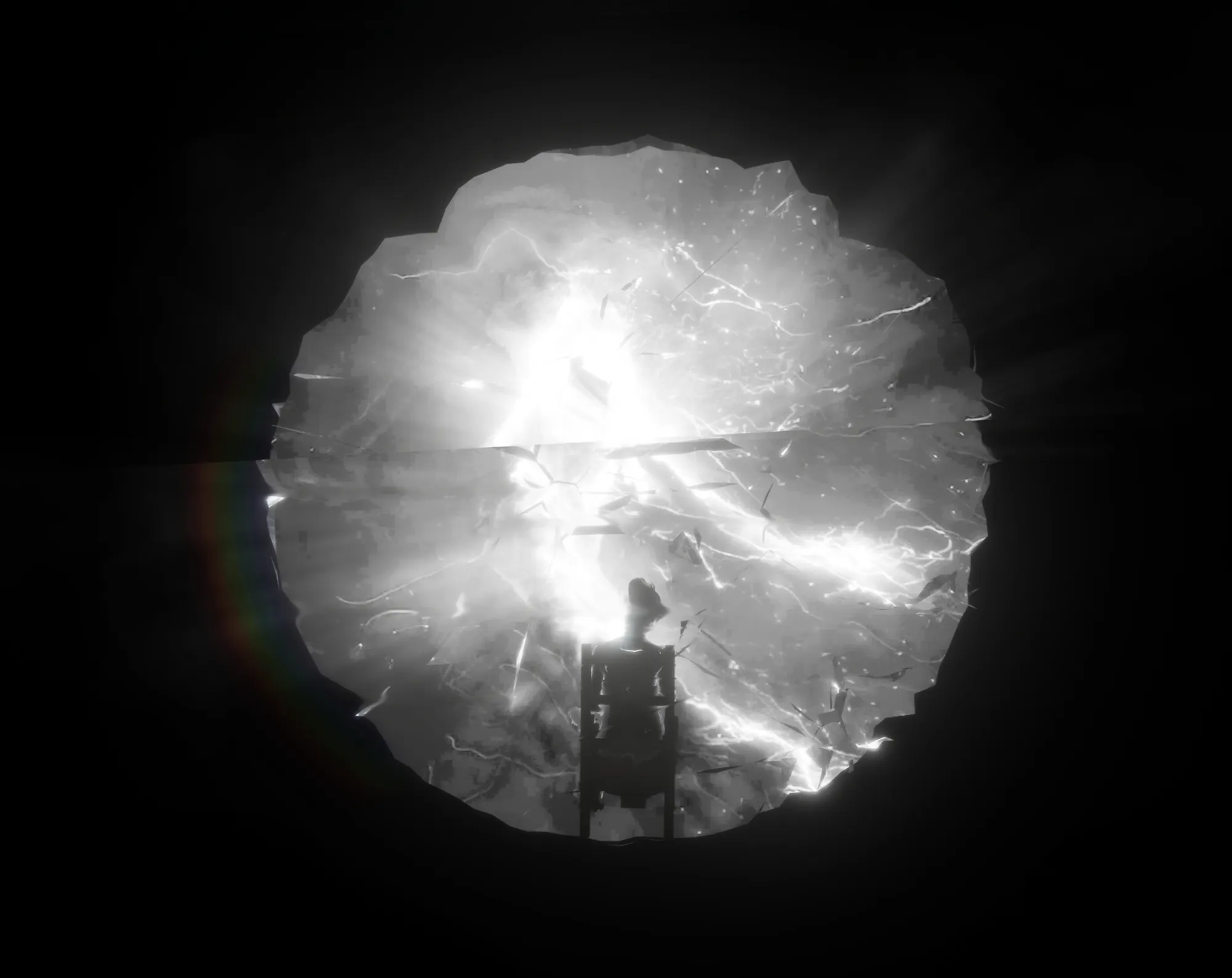 In the Current of Being — a silver halo of light around a lone chair