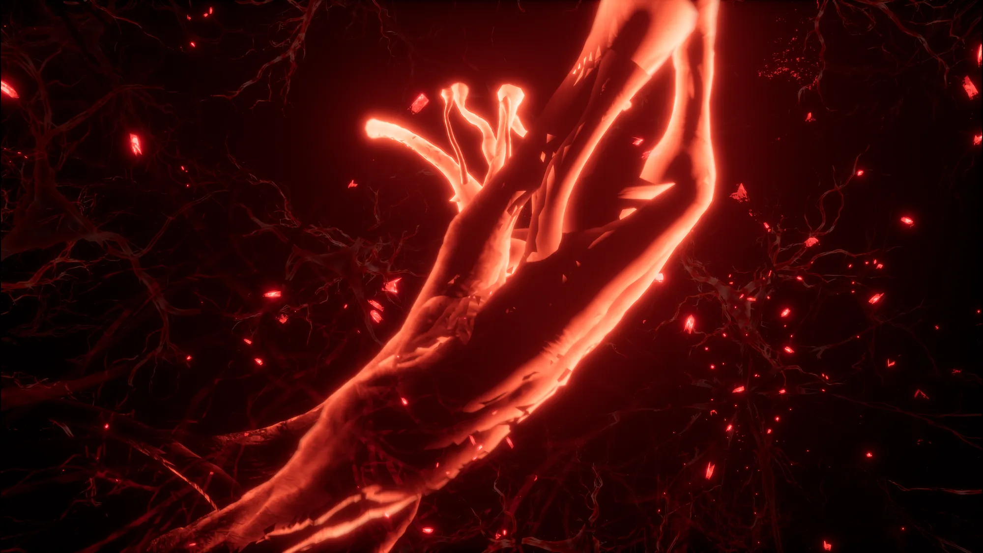 In the Current of Being — a red neural hand